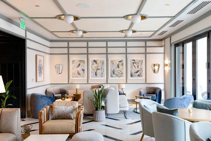 A light-filled lounge and event space at Clayton
