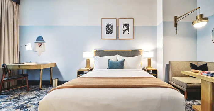 A studio king guest room at Clayton Hotel